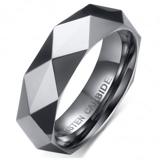 Bague homme facett�e en tungst�ne gris