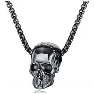 Pendentif crane noir f�l� en acier
