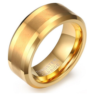Bague homme dor�e en tungstene � bande bross�e mate