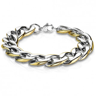 Bracelet homme acier � maillons ovales nuanc�s de dor�