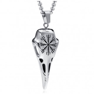 Pendentif crane de corbeau grav� de symboles
