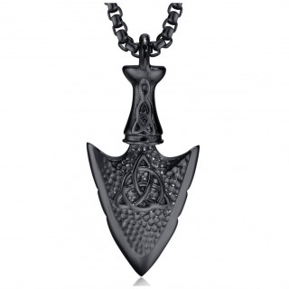 Pendentif homme noir pointe de fl�che celtique � noeud de triquetra en acier