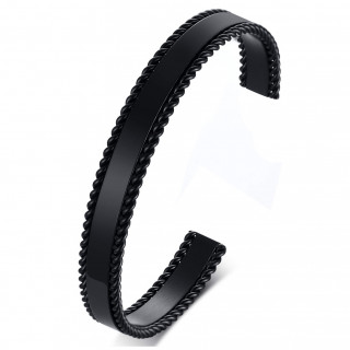 Bracelet jonc noir pour homme � bords style tress� en acier