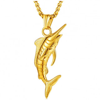 Pendentif espadon dor� en acier inoxydable