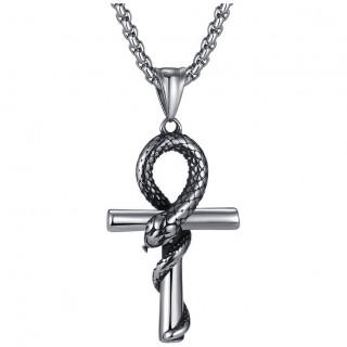 Pendentif homme Ankh � serpent enroul� en acier