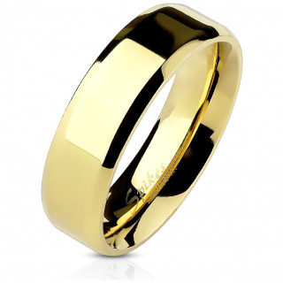 Bague mixte acier dor� � bords biseaut�s