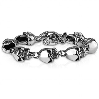 Large bracelet homme en acier � maillons t�te de mort