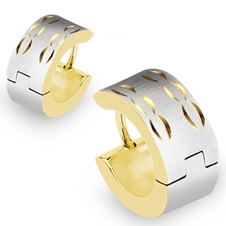 Paire de boucles d'oreilles homme en acier � gravures arqu�es