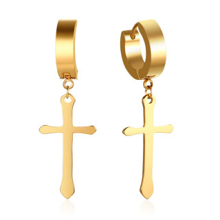 Paire de boucles d'oreilles en acier dor� avec croix m�dievales