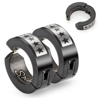Paire de fausses boucles d'oreilles homme noires en acier avec bandeau d'�toiles