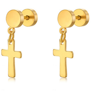 Paire de Faux plugs dor�s � croix latine suspendue