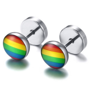 Paire de Faux plugs en acier � drapeau arc en ciel