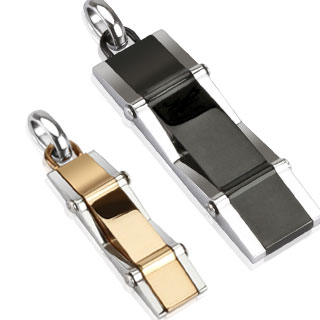 Paire de pendentifs acier bicolore style abstrait