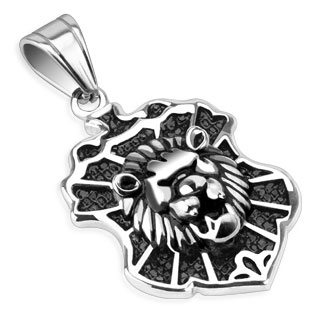 Pendentif acier bouclier � t�te de lion en relief