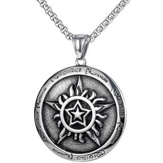 Pendentif acier bouclier � double �toile enflamm�e