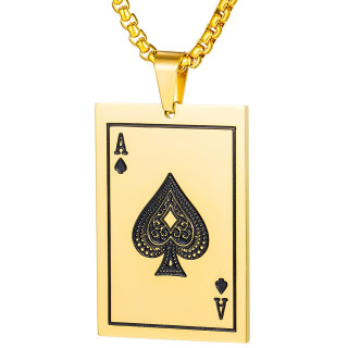 Pendentif acier carte As de pique dor�e