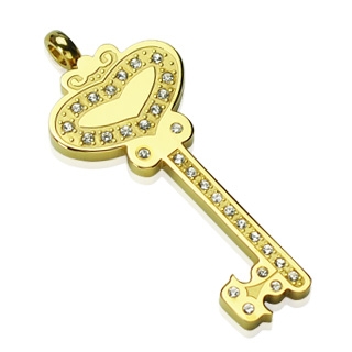 Pendentif acier cl� dor�e sertie