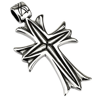Pendentif acier croix noircie style voil�
