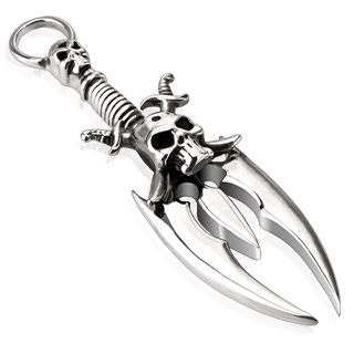 Pendentif acier dague triple lame � crane pirate