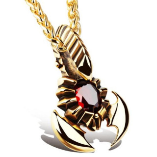 Pendentif acier dor� scorpion � pierre rouge