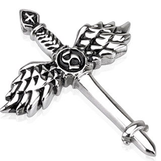 Pendentif acier �p�e gothique ail�e