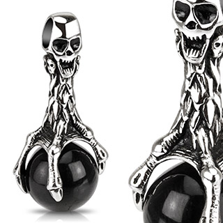 Pendentif acier griffe � cranes enserrant une orbe noire