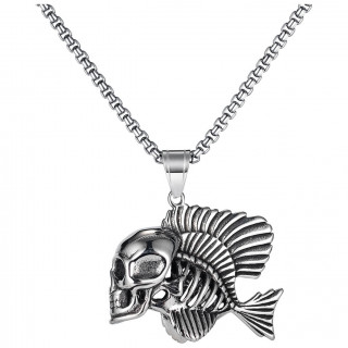Pendentif acier poisson squelette � t�te de mort humaine