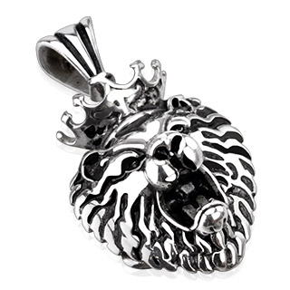 Pendentif acier t�te de lion couronn�e