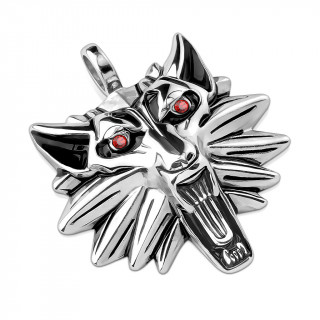 Pendentif acier t�te de loup aux yeux rouges