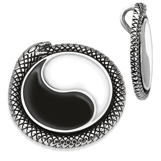 Pendentif acier Yin et Yang entour� d'un serpent