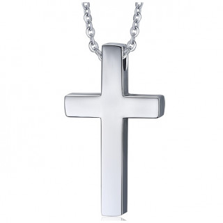 Pendentif croix argent�e en acier (+chaine)