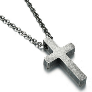 Pendentif croix effet b�ton en acier (+chaine)