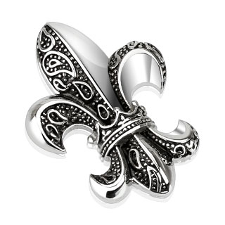 Pendentif gothique acier fleur de lys avec couronne