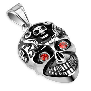 Pendentif gothique acier t�te de mort souriante