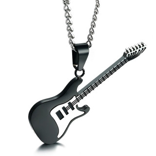 Pendentif guitare �lectrique en acier noir et silver