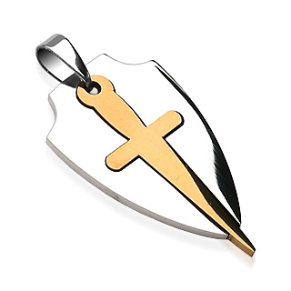 Pendentif homme en acier bouclier et croix ins�r�e