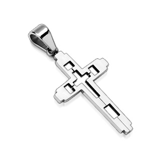 Pendentif homme en acier croix aspect m�canique