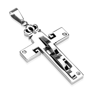 Pendentif homme en acier croix couronn�e