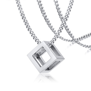 Pendentif homme acier cube ajour� poli
