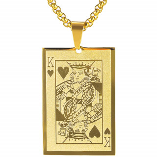 Pendentif homme acier dor� carte roi de coeur