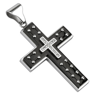 Pendentif homme en acier double croix rivet�e sertie