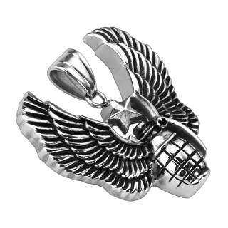 Pendentif homme en acier grenade �toil�e ail�e