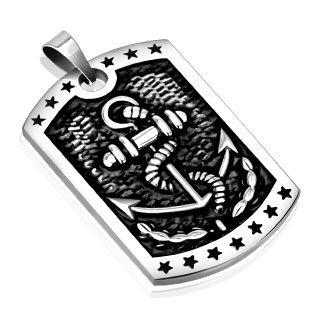 Pendentif homme en acier plaque � ancre de marine encord�e