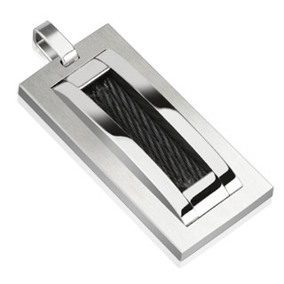 Pendentif homme en acier plaque avec cadre travers� de filins