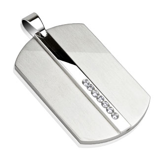 Pendentif homme en acier plaque bross�e avec barette sertie