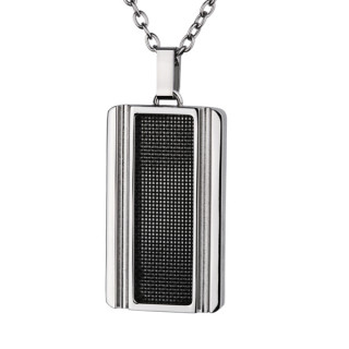 Pendentif homme acier plaque grise � grille noire