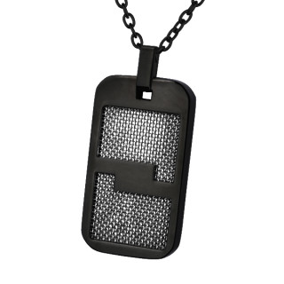 Pendentif homme acier plaque noire � grilles grises