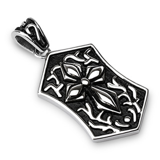 Pendentif homme en acier style bouclier asym�trique avec croix