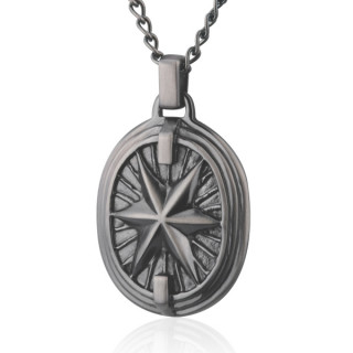Pendentif homme acier vintage m�daille ovale �toil�e