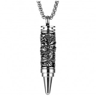 Pendentif homme balle � dragon sculpt� en acier